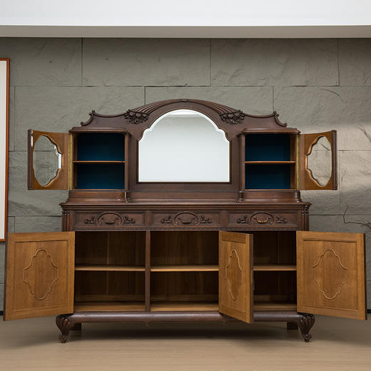 二十世纪 樱桃木嵌瘿木花卉纹玻璃边橱 商品图2