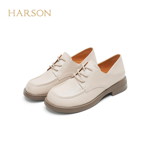 【自营】哈森 2023新款时尚深口单鞋系带方跟低跟小皮鞋通勤百搭 HS237705 商品图1