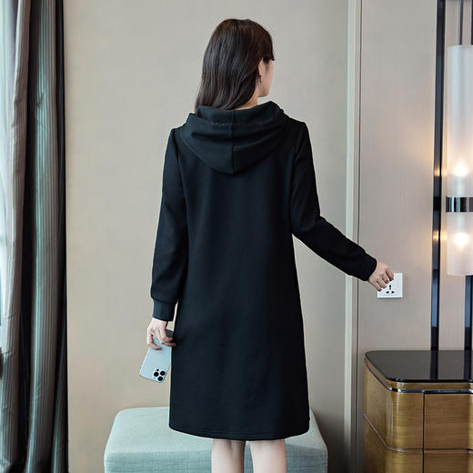 奢姿2023年冬装新款大码女装休闲印花裙子胖妹妹连帽卫衣连衣裙9934825930 商品图3
