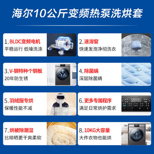海尔（Haier）10KG滚筒洗衣机全自动家用大容量+10KG热泵干衣机56℃低温护衣洗烘套装XQG100-B06+HG100-06 商品图1