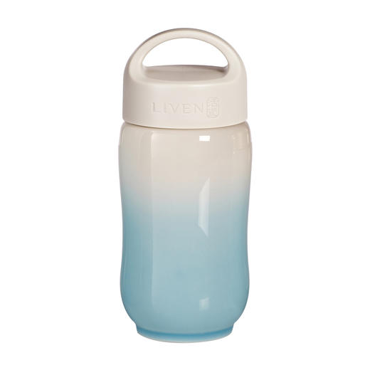 乾唐轩活瓷水杯-幸福旅行随身杯白/浅水蓝渐层（360ml）礼盒装泡茶陶瓷杯子 商品图0