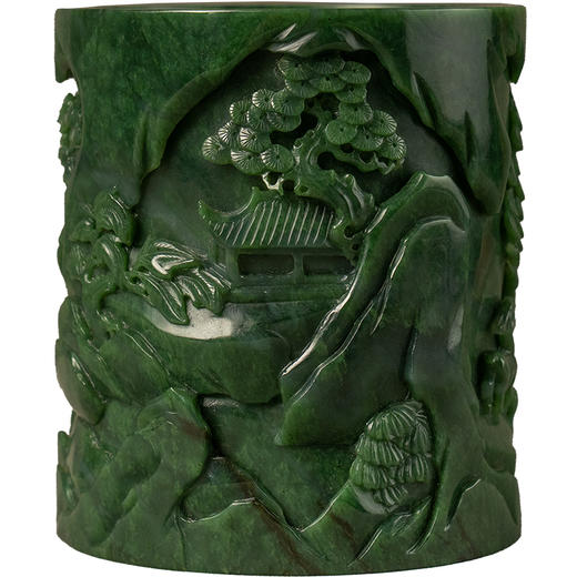 清 碧玉雕山水人物笔筒 商品图5