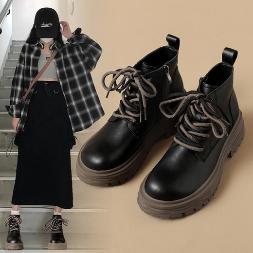 ZHR平底短靴女2023秋冬英伦风时尚复古质感靴子时髦感厚底马丁靴 商品图4