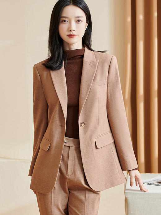 米思阳2026春季新款轻奢通勤直筒女士西装肌理感净色宽松外套2734 商品图2