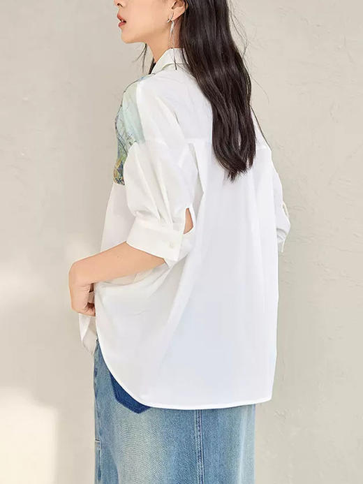 【为思礼】减龄印花衬衫女2024春夏季新款设计感短袖上衣 商品图3