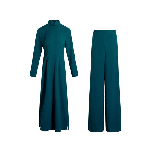 【林栖设计小店】提花长衫套装复古新中式百搭2023秋冬新品阔腿裤上衣女1934086 商品图10