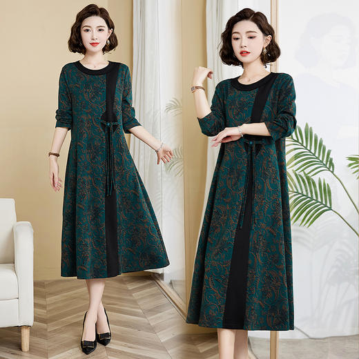 时尚洋气，秋季女装新款民族风复古长款套头圆领大版大码连衣裙HR-YYG82825 商品图3
