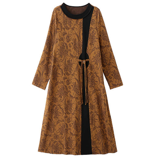 时尚洋气，秋季女装新款民族风复古长款套头圆领大版大码连衣裙HR-YYG82825 商品图6