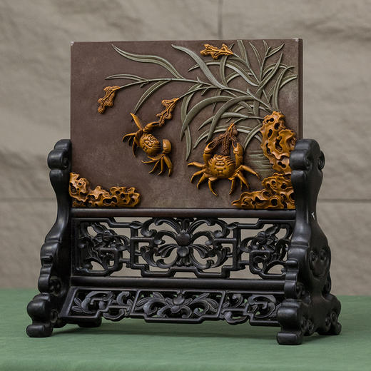 清 紫檀边座镶祁阳石屏芯二甲传胪插屏 商品图4