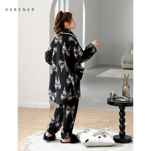 可人儿冬季睡袍女保暖云朵绒睡衣女士中长款珊瑚绒加厚家居服套装 商品图3