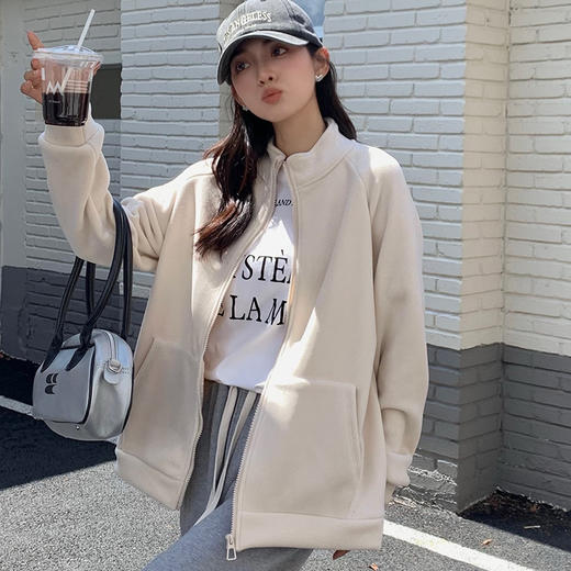 「四色可选！摇粒绒外套」秋冬穿搭摇粒绒外套女毛绒卫衣韩版ins潮加绒加厚开衫棒球服上衣 商品图0