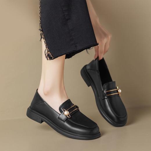 ZHR乐福鞋2023秋新英伦风小皮鞋豆豆鞋厚底女鞋一脚蹬平底单鞋女 商品图3
