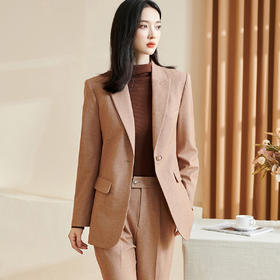 米思阳2026春季新款轻奢通勤直筒女士西装肌理感净色宽松外套2734