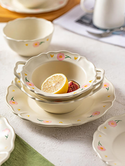 摩登主妇芍药碗碟套装家用2023新款陶瓷碗盘筷新婚乔迁奶油风餐具 商品图2