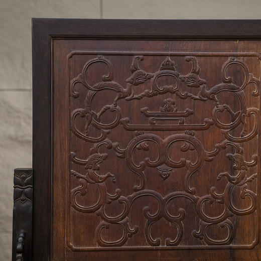 清 紫檀嵌黄花梨浮雕螭龙捧寿插屏 商品图3