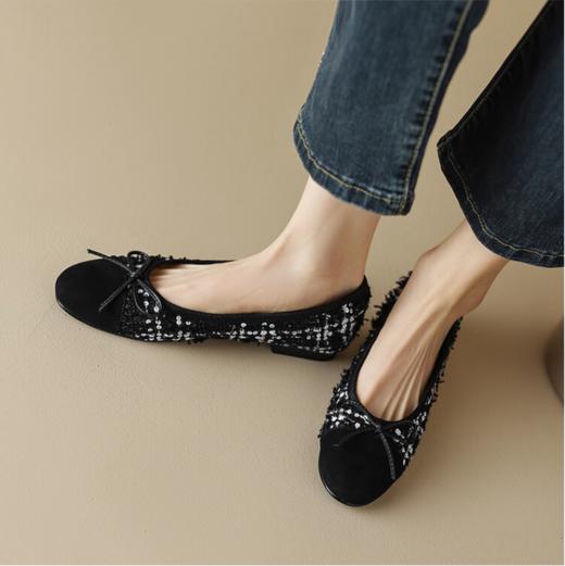 小香风粗花呢拼色平底鞋，蝴蝶结单鞋NJMK-K519 商品图4