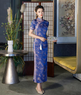 复古中国风，老上海醋酸提花长款传统民袍秋冬款走秀表演GT-0861