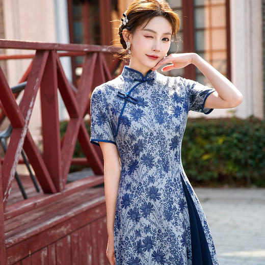 仿丝改良旗袍日常可穿素雅时尚减龄修身显瘦遮肚收腰连衣裙TY-002 商品图2