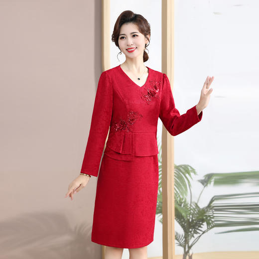 FW 洋气阔太太中老年妈妈春秋连衣裙 商品图1