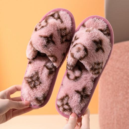 秋冬小花居家保暖一字开口毛毛拖鞋韩版女士家用木地板阻滑棉拖鞋 商品图8