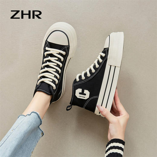 ZHR高帮帆布鞋女鞋2023秋季新款鞋子ins百搭小白鞋厚底百搭板鞋女 商品图3