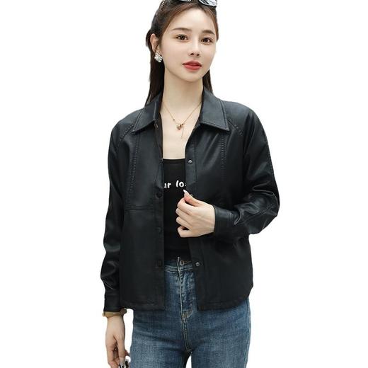 韩版短款皮衣外套女2023秋季新款翻领休闲夹克水洗PU皮衣女 商品图4
