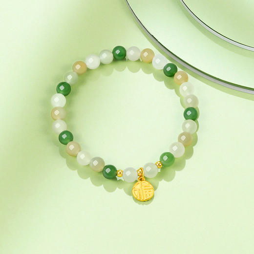 周六福黄金和田玉手链女款和田玉石福至莲意手串送女友礼物 商品图4