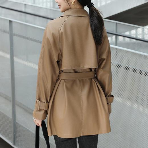 韩版长款皮衣外套女2023秋季新款西装领系带皮夹克修身水洗PU皮衣 商品图3