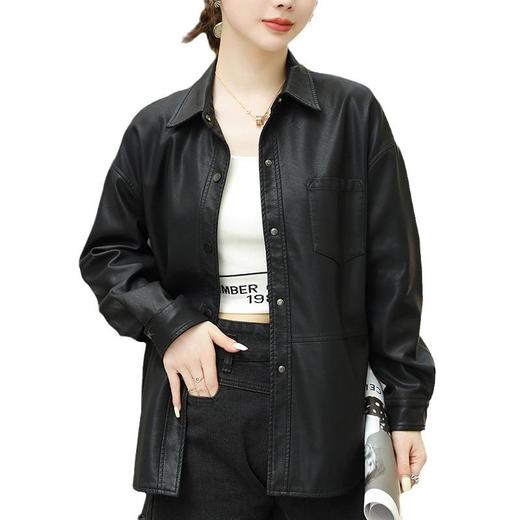韩版中长款皮衣外套女2023秋季新款翻领衬衫式皮夹克修身水洗PU皮 商品图4