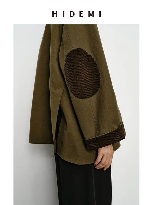 HIDEMI小男孩系列巴恩风灯芯绒拼接工装口袋式军绿色风衣外套 短款/长款 商品图9