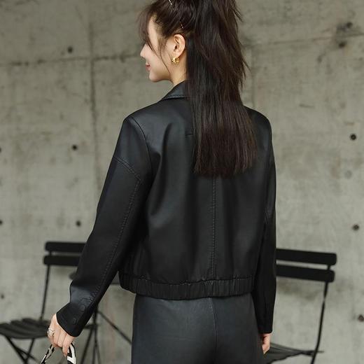 2023秋季新款韩版短款皮衣外套女翻领宽松水洗PU皮夹克衣女 商品图3