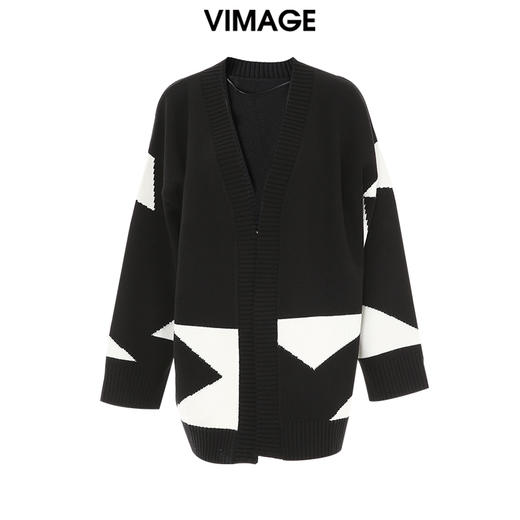 VIMAGE纬漫纪冬季新款时尚宽松舒适撞色气质针织开衫V2001614 商品图5