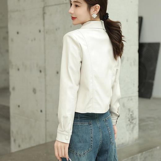 2023秋季新款皮衣外套女韩版翻领短款水洗PU皮衣修身皮夹克 商品图1