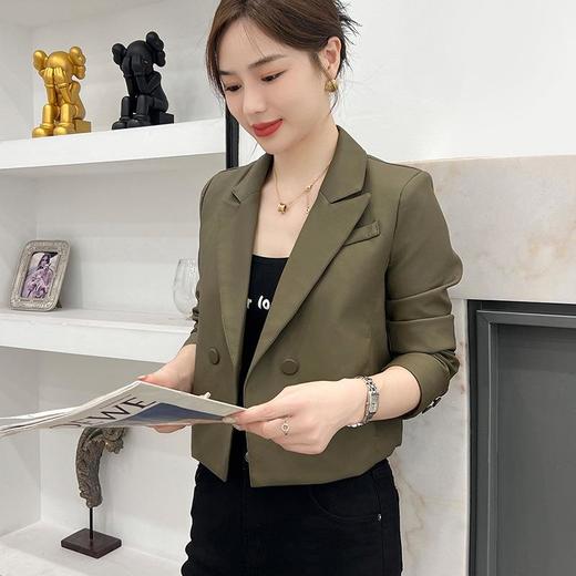 韩版短款款皮衣外套女2023秋季新款西装领修身蛋白皮夹克外套 商品图2