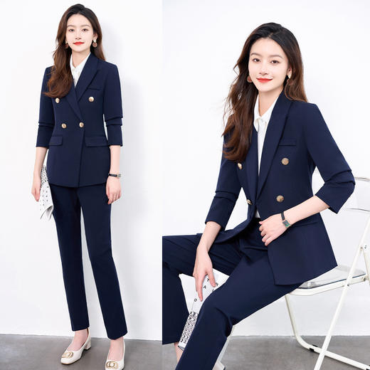 【上衣+裤子】罗蒙女式套装商务简约职场通勤简约西装两件套女 商品图5
