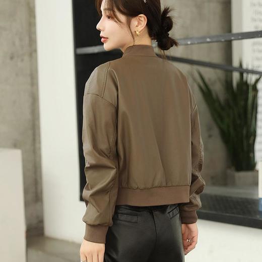 韩版短款皮衣外套女2023春季新款V领皮夹克修身水洗PU皮衣女 商品图2