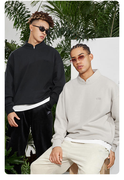 有志者UZIS 美式立领运动卫衣男复古秋冬加绒宽松休闲套头衫[简要 商品图3