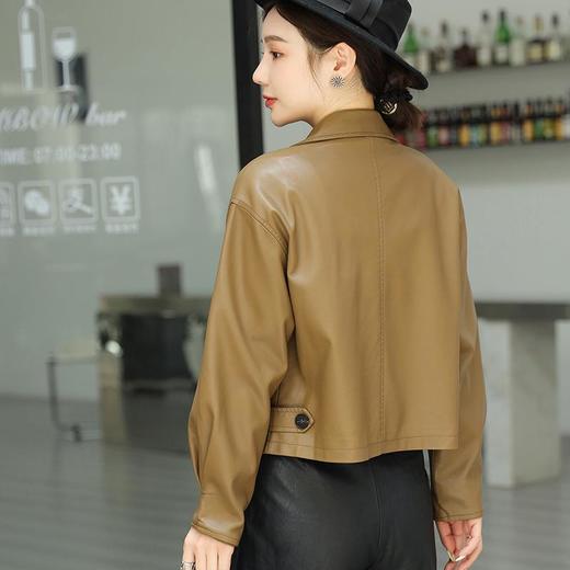 2023秋季新款皮衣外套女韩版短款翻领水洗PU皮衣修身皮夹克 商品图1