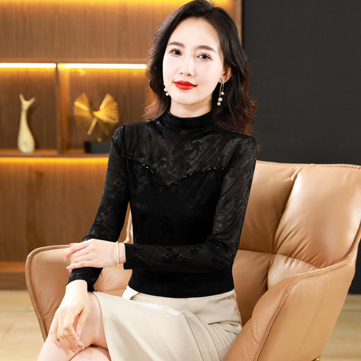 花色植绒长袖打底衫新中式国风修身T恤上衣KQL-765G938 商品图3