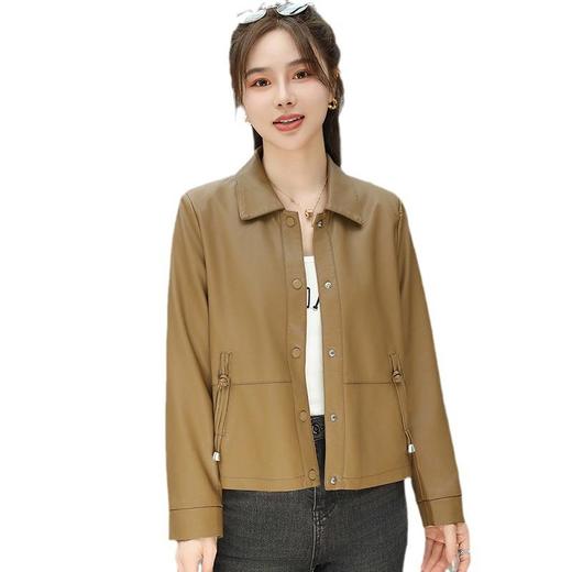 2023秋季新款韩版短款皮衣外套女翻领皮夹克宽松百搭水洗PU皮衣女 商品图4