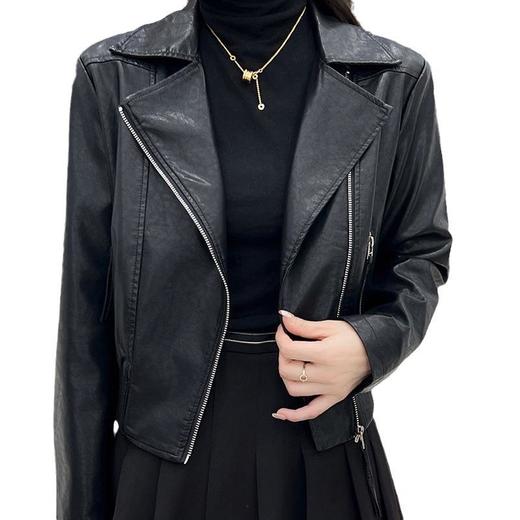 韩版机车风短款皮衣外套女2023秋季新款西装领修身水洗蛋白皮夹克 商品图4
