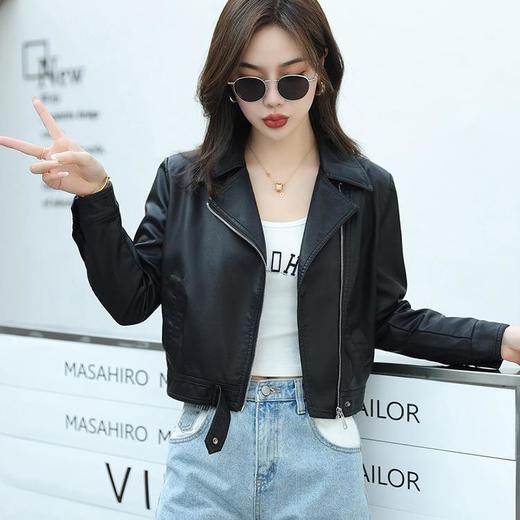 韩版短款皮衣外套女2023春秋新款西装领宽松水洗PU皮衣女 商品图2