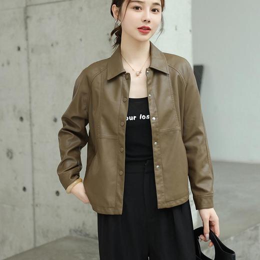 韩版短款皮衣外套女2023秋季新款翻领休闲夹克水洗PU皮衣女 商品图2