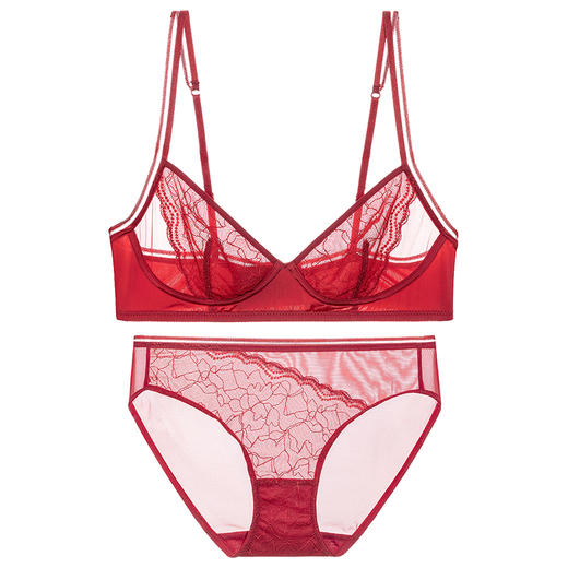弗利少女蕾丝内衣红色文胸结婚本命年无钢圈薄款透气小胸胸罩 商品图6