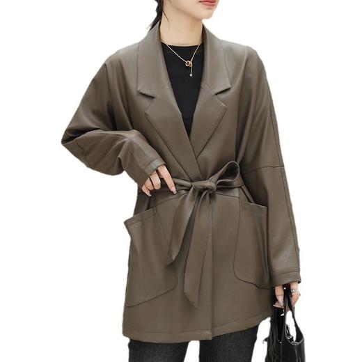 韩版长款皮衣外套女2023秋季新款西装领皮夹克休闲水洗PU皮衣女 商品图4