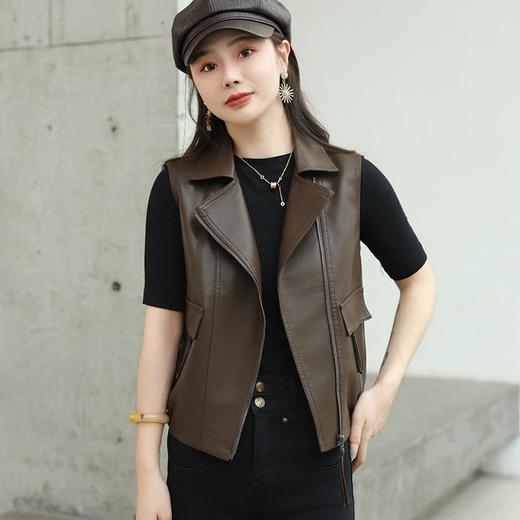 韩版短款皮衣马甲外套女2023秋季新款西装领皮马夹宽松水洗PU皮衣 商品图1