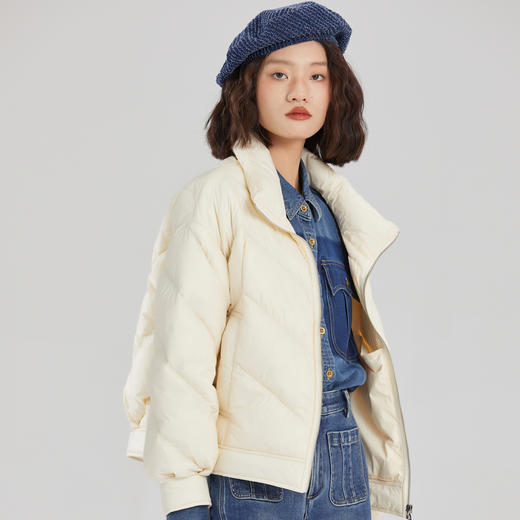 谜底立领短款羽绒服女2023冬新款纯色基础百搭鸭绒保暖239MY7311 商品图1