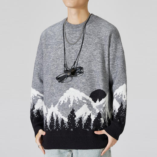 【圈】【新款DQ】大依优型大码针织衫毛衣加肥加大长袖高弹力休闲宽松版提花上衣内搭潮款 商品图1