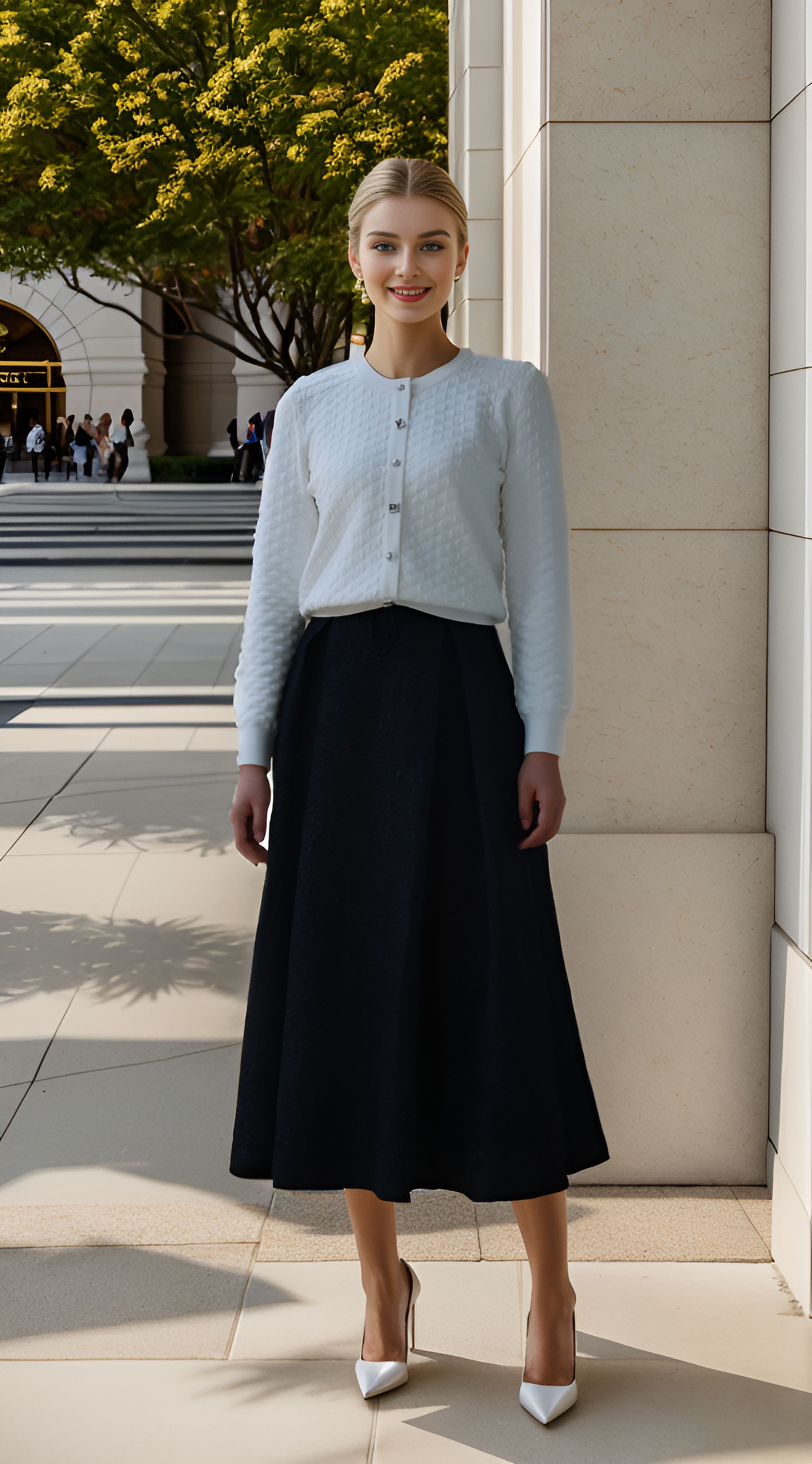 提花高腰中式盘扣伞裙