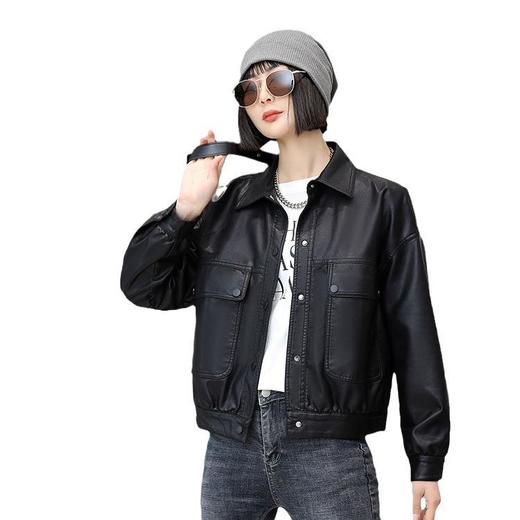 韩版短款皮衣外套女2023春季新款翻领皮夹克休闲水洗PU皮衣女 商品图4